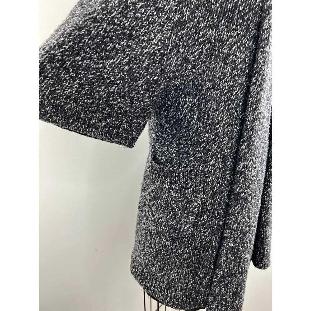 THEORY Black Gray Marled Wool-Cashmere Blend Cowl Neck Cardigan Sweater Size P